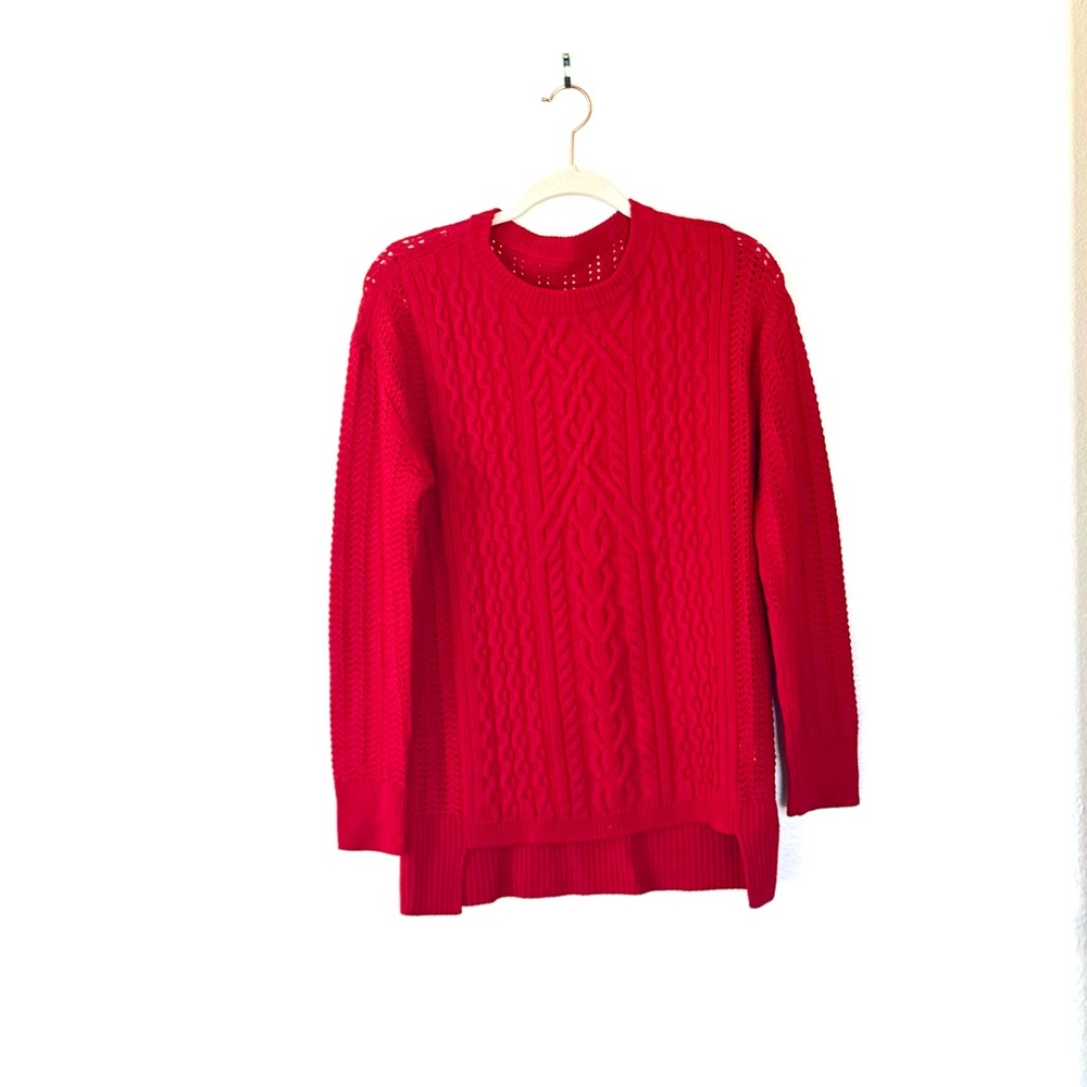 St John Red 100% Wool High Low Sweater Oversized Knit Size S M - Picture 1 of 9